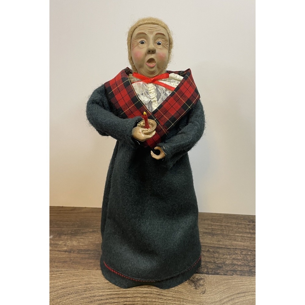 Vintage 12" Victorian Woman Caroler Figure Caroling Singing Plaid Christmas